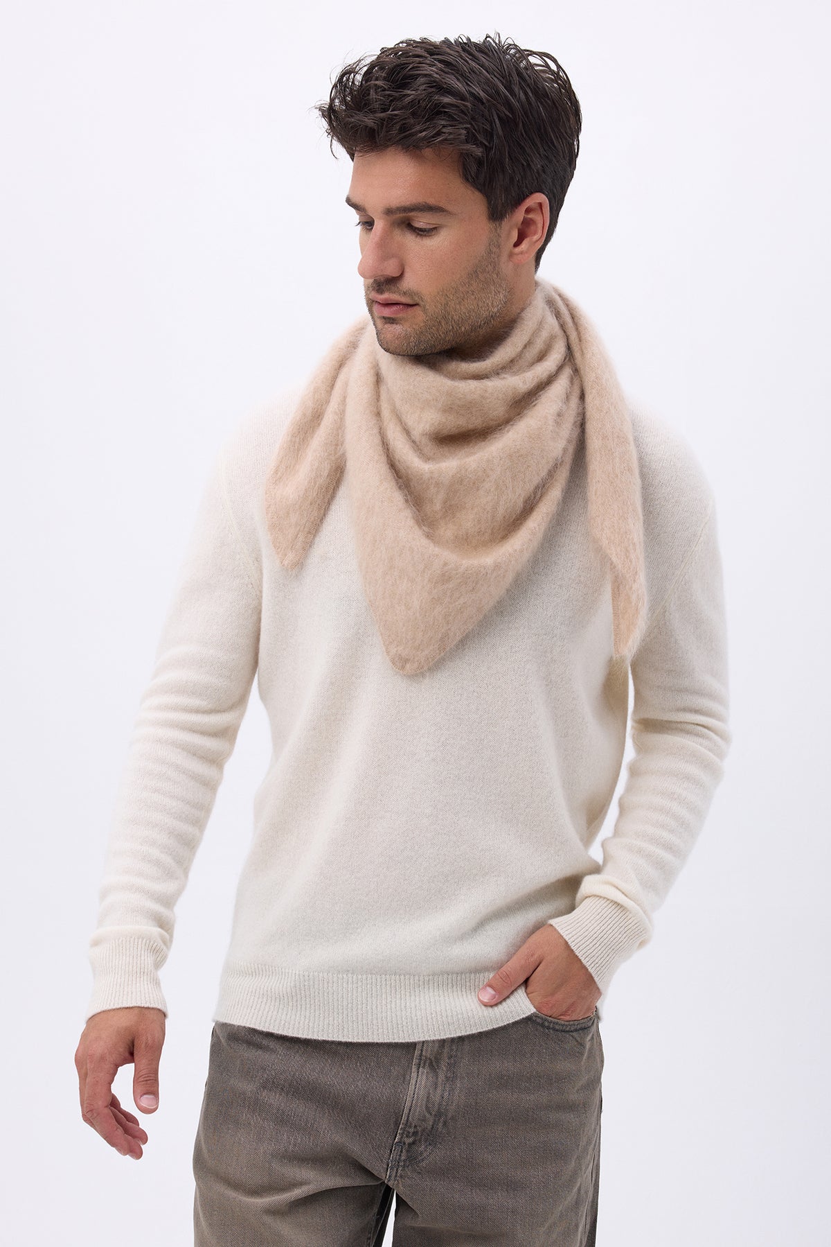 Oversized Bandana Triangle – Brushed Cashmere Bandana Zeno - Beige Crème - Homme