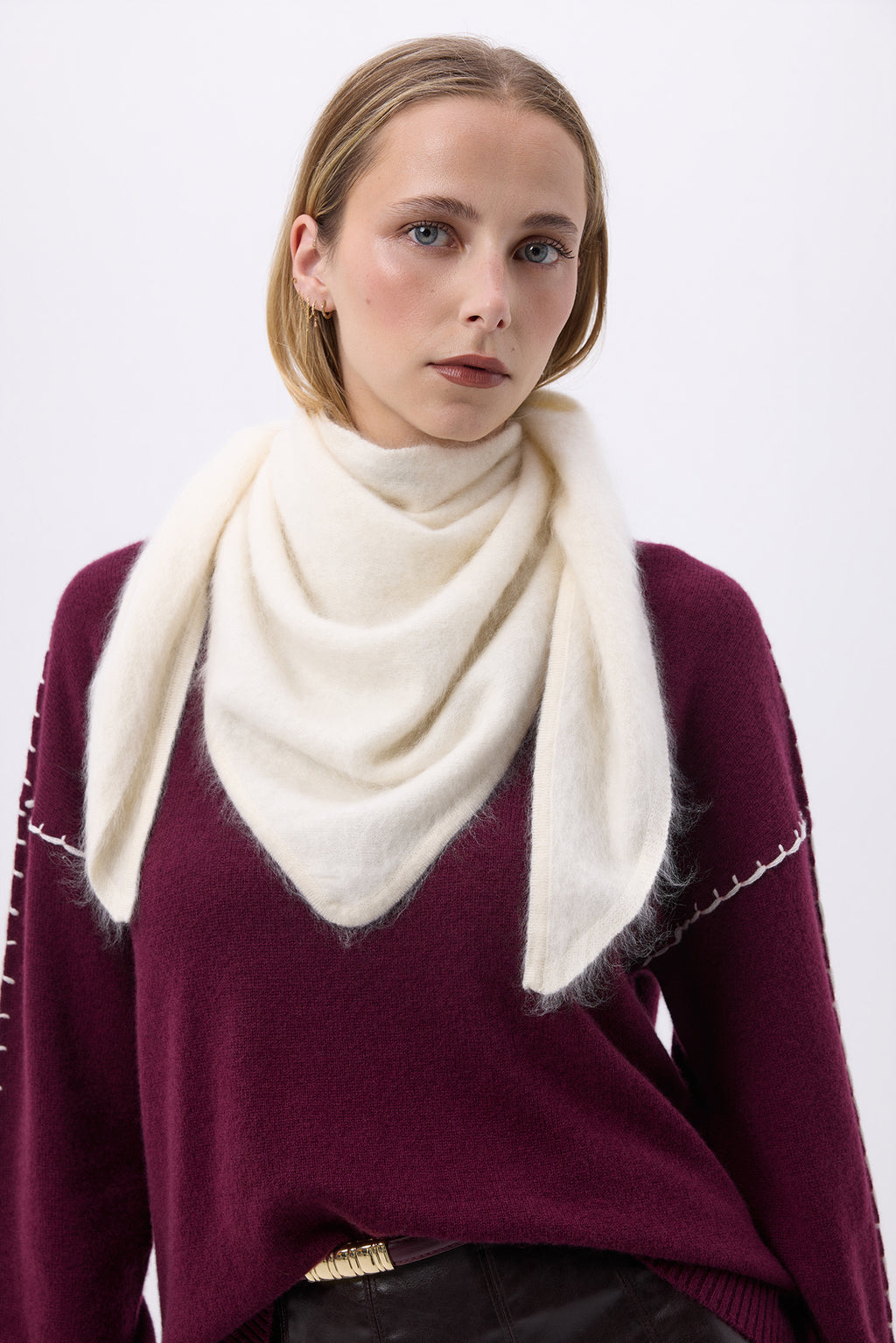 Oversized Bandana Triangle – Brushed Cashmere Bandana Zeno - Blanc - Femme