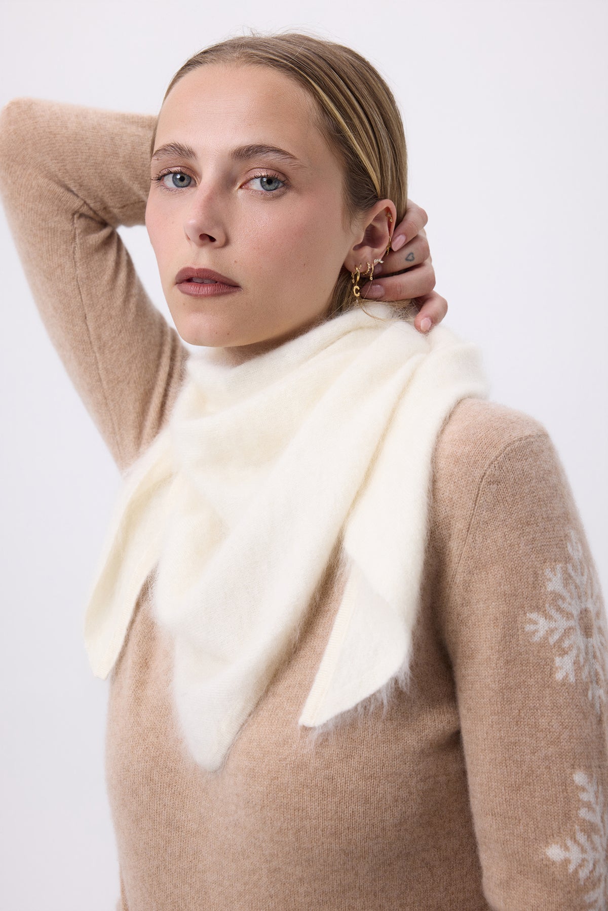Oversized Bandana Triangle – Brushed Cashmere Bandana Zeno - Blanc - Femme