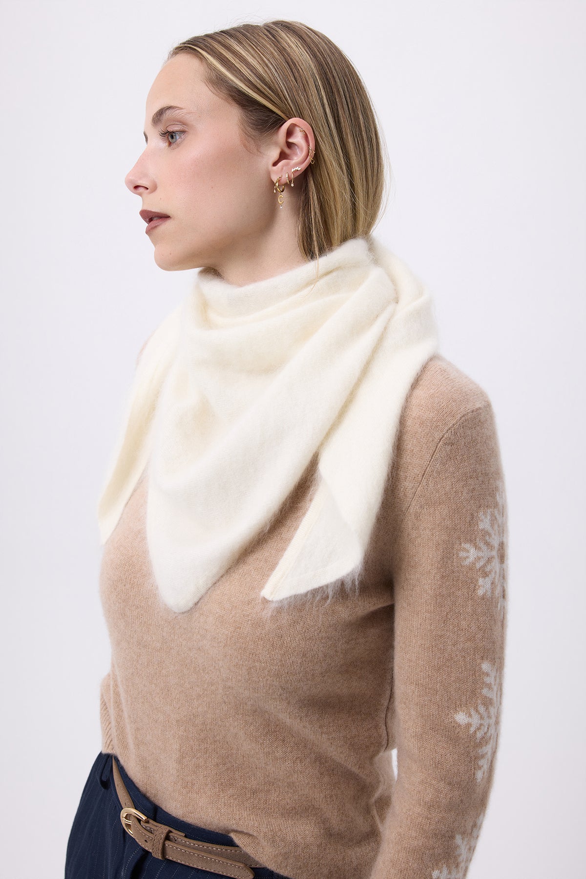 Oversized Bandana Triangle – Brushed Cashmere Bandana Zeno - Blanc - Femme