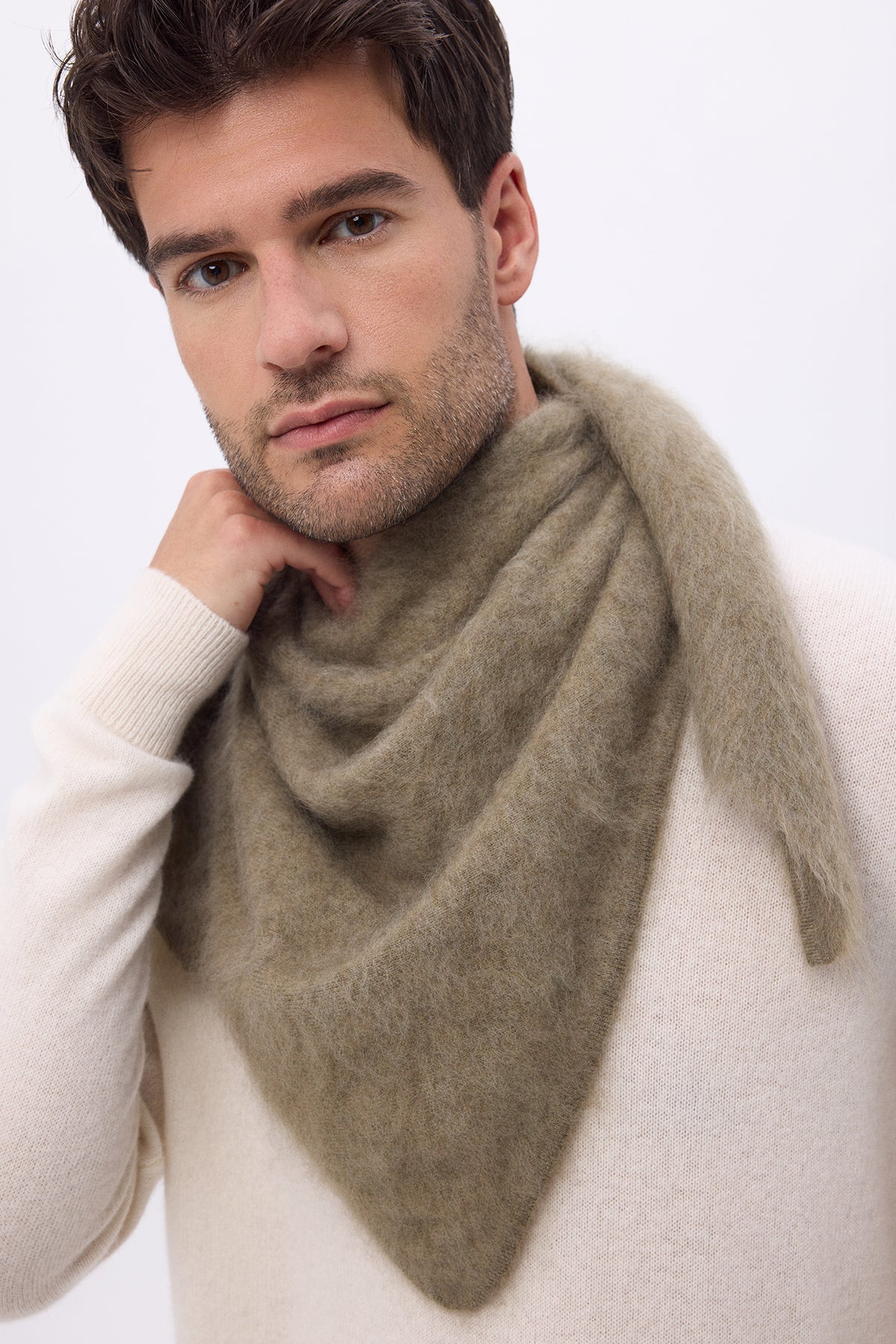 Oversized Bandana Triangle – Brushed Cashmere Bandana Zeno - Kaki groen - Heren
