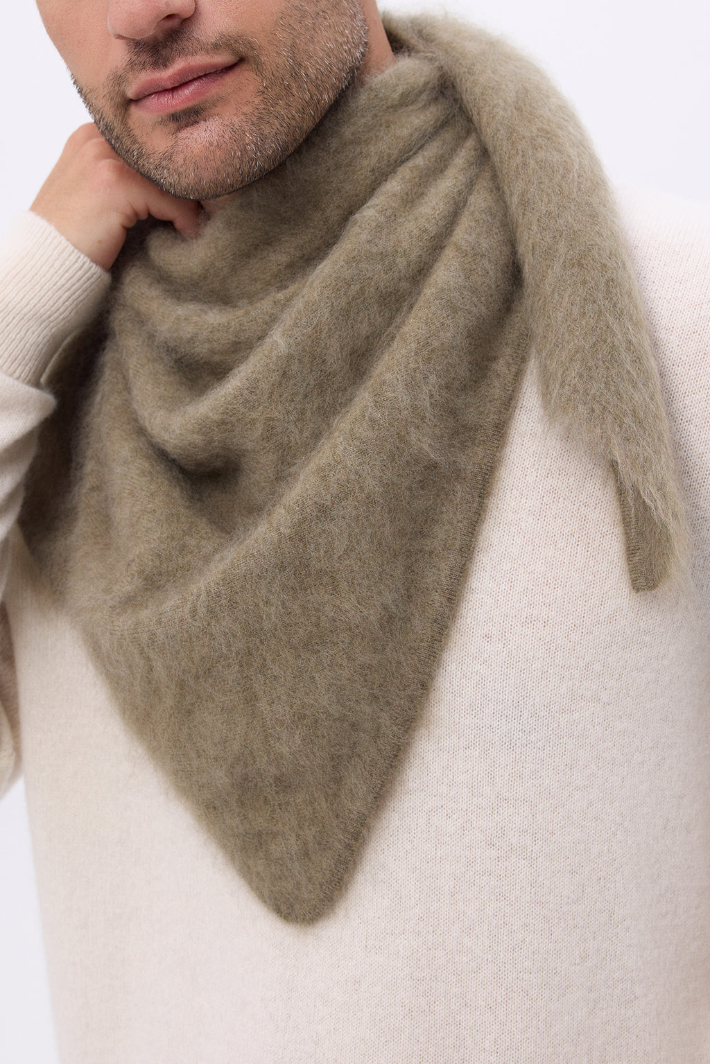 Oversized Bandana Triangle – Brushed Cashmere Bandana Zeno - Kaki groen - Heren