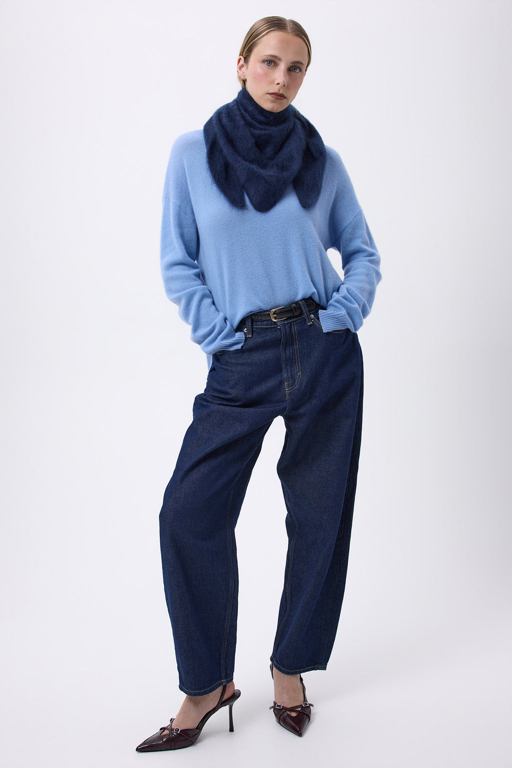 Oversized Bandana Triangle – Brushed Cashmere Bandana Zeno - Bleu Marine - Femme