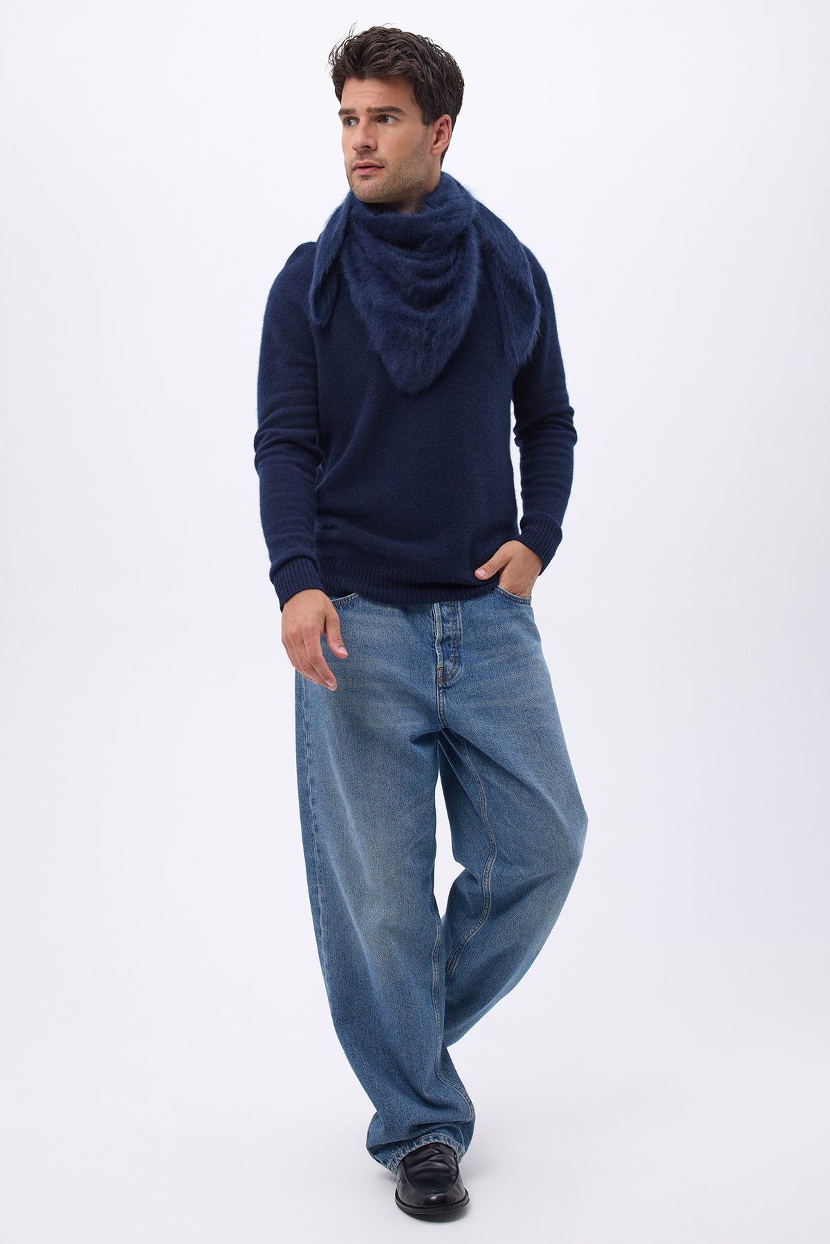 Oversized Bandana Triangle – Brushed Cashmere Bandana Zeno - Bleu Marine - Homme