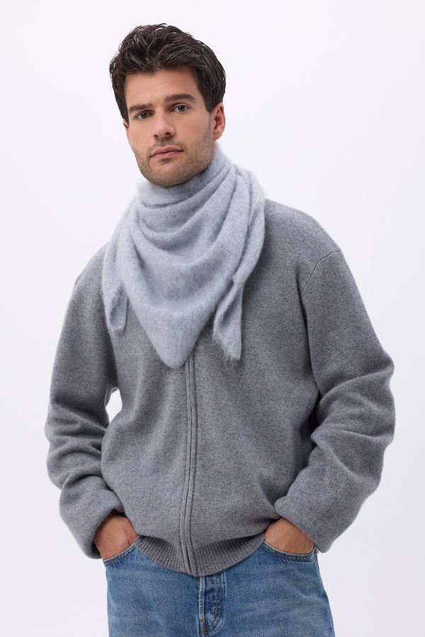 Oversized Driehoekige Bandana – Geborsteld Kasjmier Bandana Zeno - Lichtgrijs - Heren