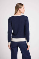 Pull Col V Rib Couleur Zephana - Bleu Marine Blanc