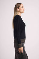 Pull Col V Rib Couleur Zephana - Noir Doré