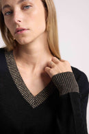 Pull Col V Rib Couleur Zephana - Noir Doré