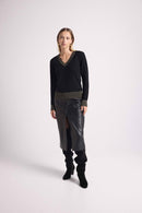 Pull Col V Rib Couleur Zephana - Noir Doré