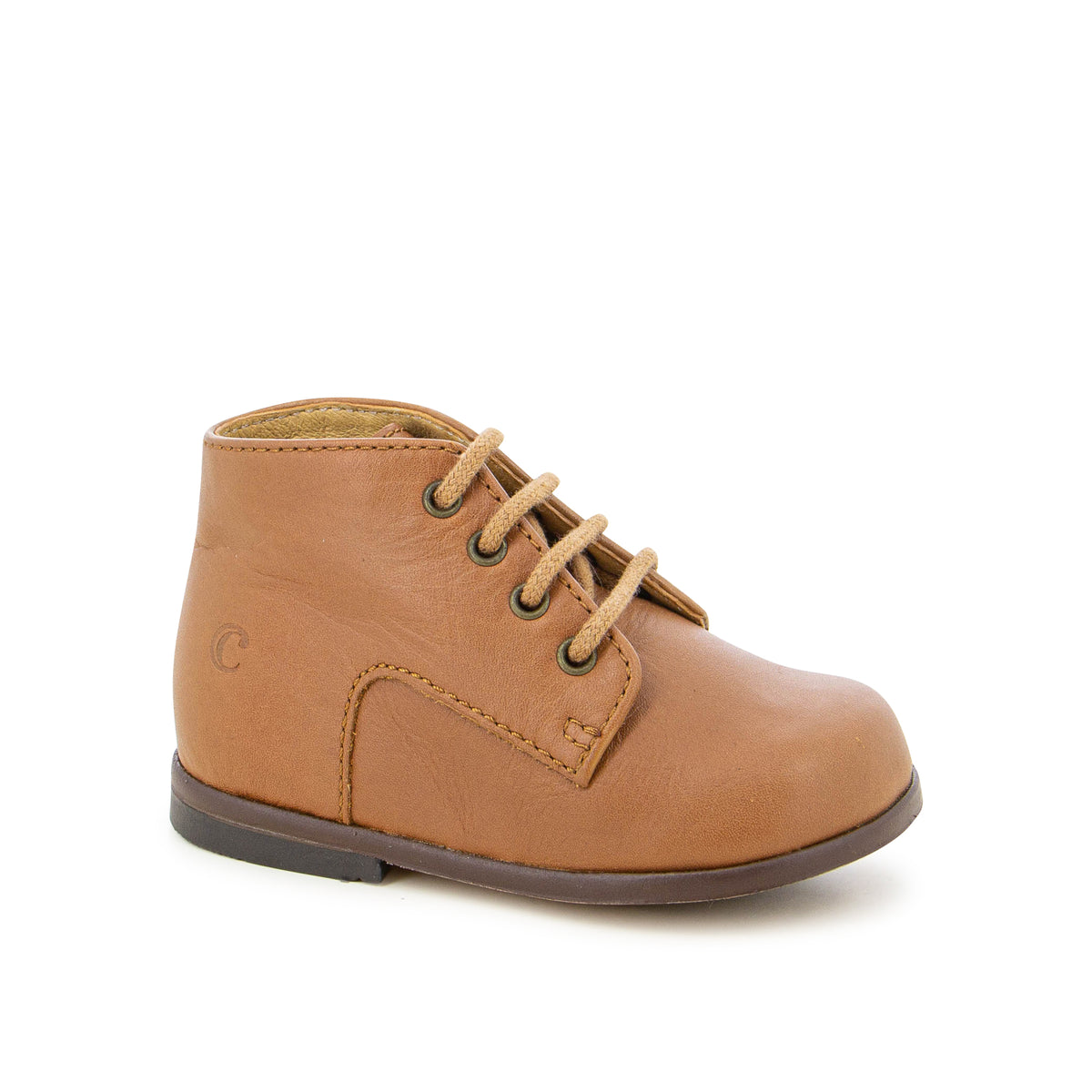 Pom d'Api – Clotaire - Zeus Derby - Camel Foncé, chaussure bébé marron clair en cuir, vue de côté