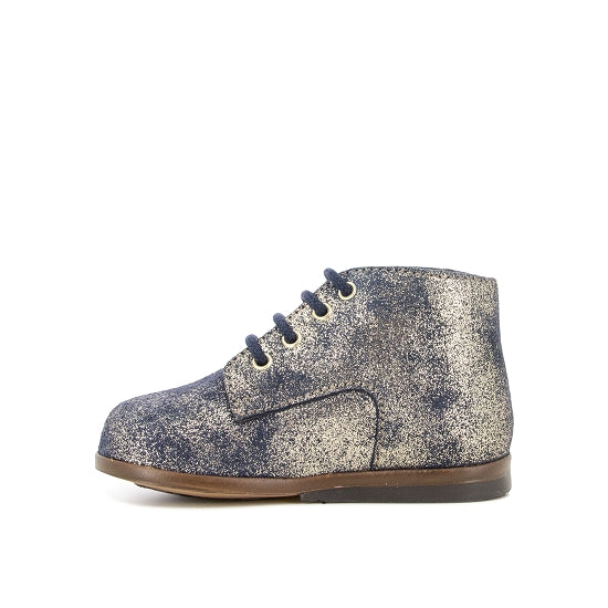 Pom d'Api – Clotaire - Zeus Derby - Marine/Platine, chaussure bébé montante à lacets, bleu marine et paillettes dorées, vue de profil