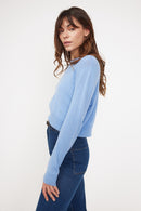 Boxy Zia Round Neck Sweater - Sky Blue - 100% Oeko-Tex Cashmere - Woman