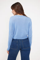 Boxy Zia Round Neck Sweater - Sky Blue - 100% Oeko-Tex Cashmere - Woman