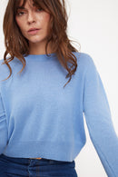 Zia Round Neck Boxy Sweater - Sky Blue - 100% Oeko-Tex Cashmere - Mujer