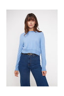 Zia Round Neck Boxy Sweater - Sky Blue - 100% Oeko-Tex Cashmere - Mujer