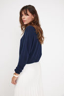 Zia Boxy Round Neck Sweater - Navy - 100% Oeko-Tex Cashmere - Woman