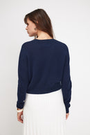 Zia Round Neck Boxy Sweater - Azul marino - Cachemira 100% Oeko-Tex - Mujer