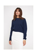 Zia Boxy Round Neck Sweater - Navy - 100% Oeko-Tex Cashmere - Woman