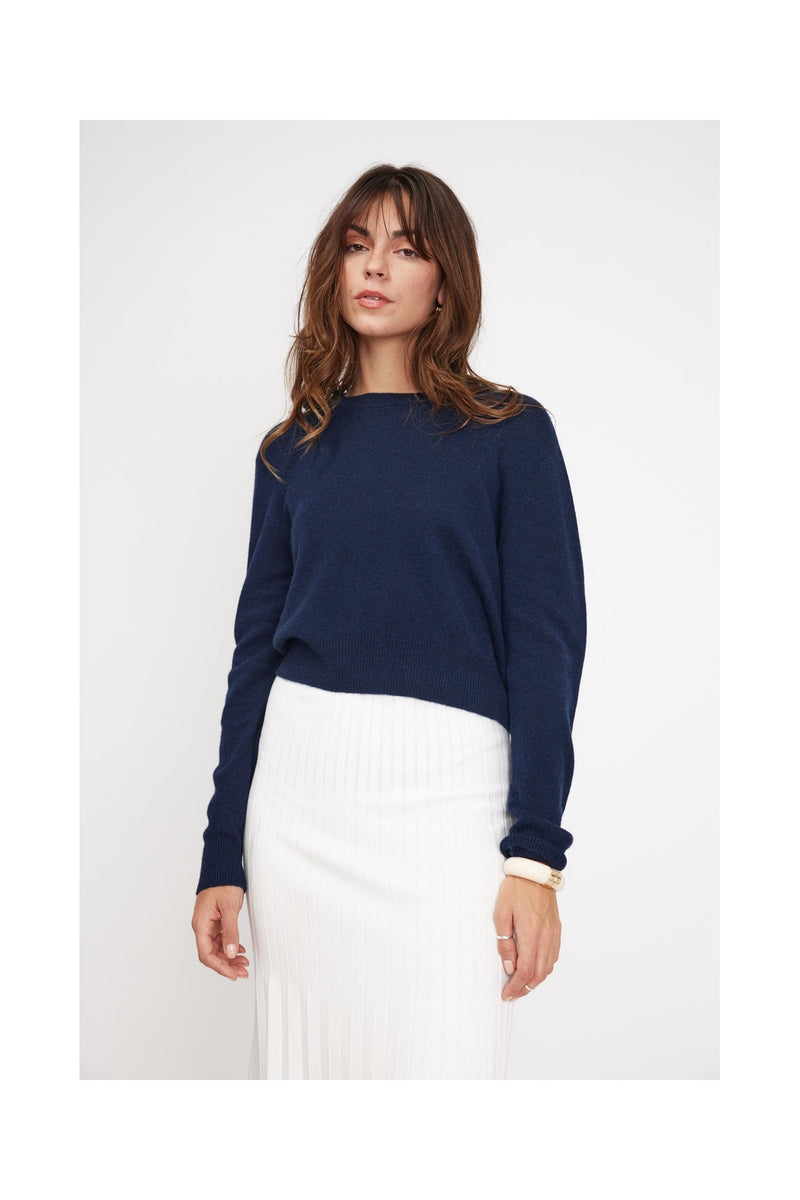 Pull Boxy Col Rond Zia - Bleu Marine - 100% Cachemire Oeko-Tex - Femme