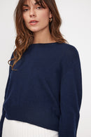 Zia Round Neck Boxy Sweater - Azul marino - Cachemira 100% Oeko-Tex - Mujer