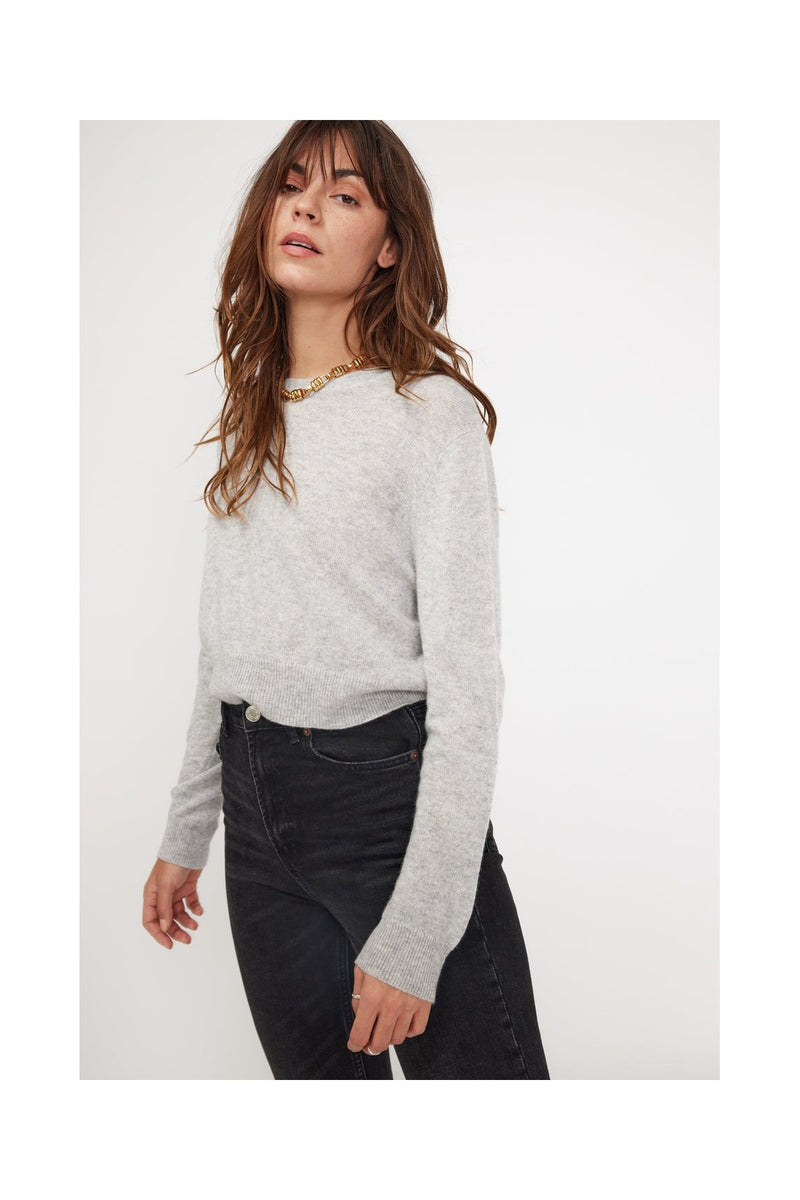 Boxy Zia Round Neck Sweater - Pearl Grey - 100% Oeko-Tex Cashmere - Woman