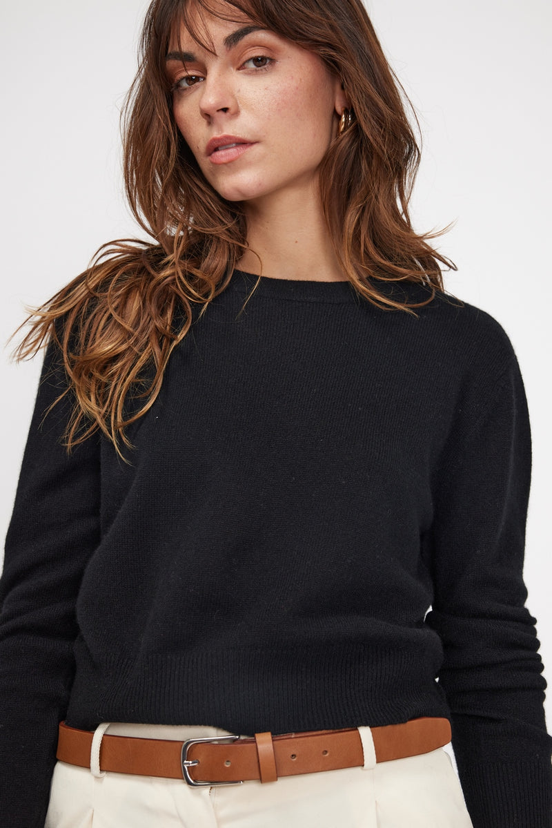 Pull Boxy Col Rond Zia - Noir - 100% Cachemire Oeko-Tex - Femme