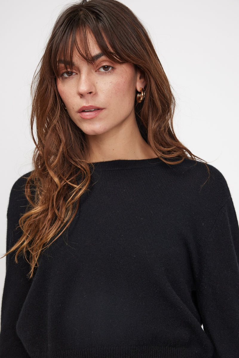 Pull Boxy Col Rond Zia - Noir - 100% Cachemire Oeko-Tex - Femme