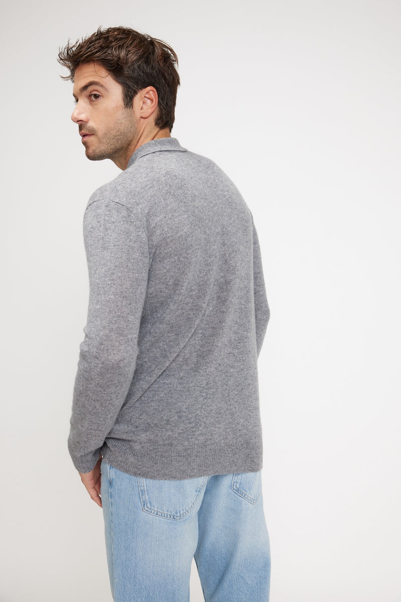 Pull Col Polo Zidane - Gris Fonce - 100% Cachemire Oeko-Tex - Homme