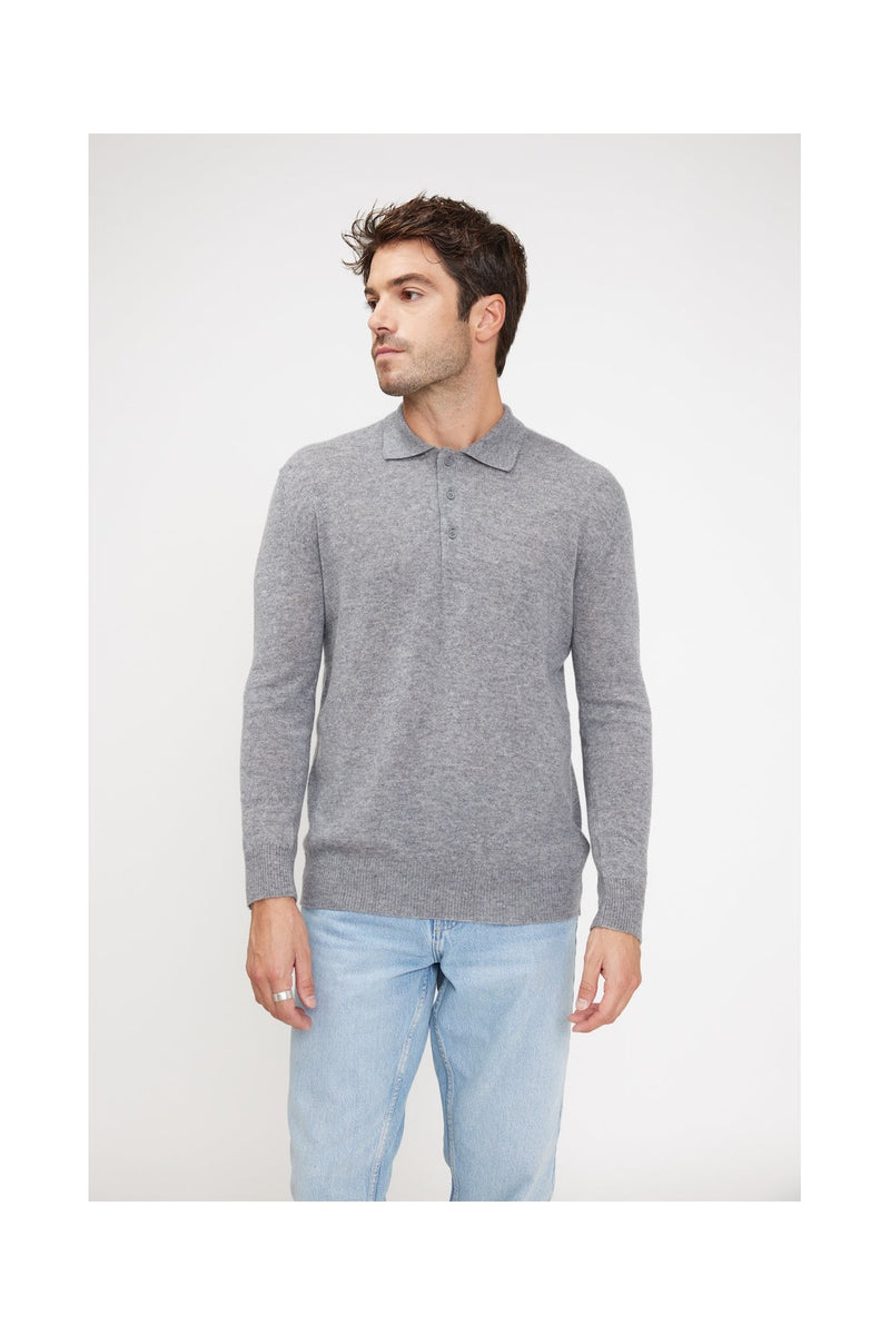 Pull Col Polo Zidane - Gris Fonce - 100% Cachemire Oeko-Tex - Homme