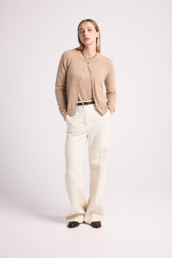 Cardigan Col Rond Zika - Beige Crème - Femme