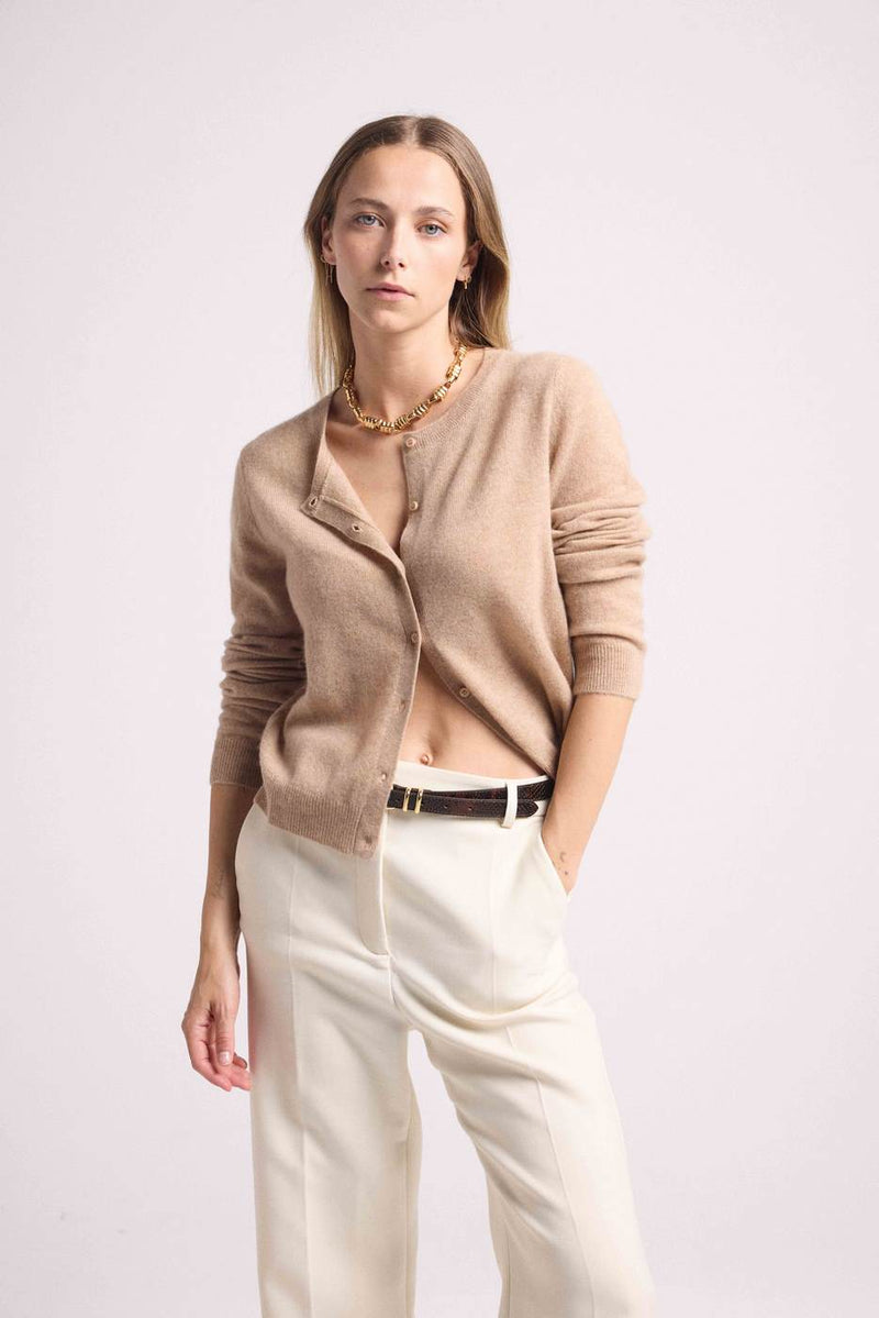 Cardigan Col Rond Zika - New Beige Creme - 100% Cachemire Oeko-Tex - Femme