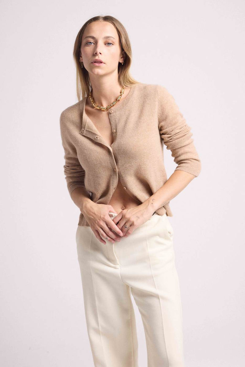 Cardigan Col Rond Zika - New Beige Creme - 100% Cachemire Oeko-Tex - Femme