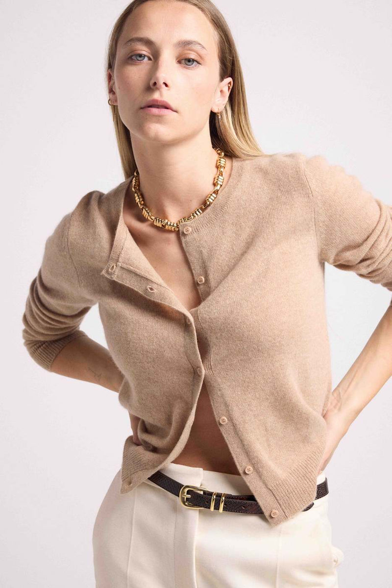 Cardigan Col Rond Zika - New Beige Creme - 100% Cachemire Oeko-Tex - Femme