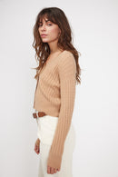 Cardigan V-Neck Twisted Boxy Zikaria - Beige - 100% Cashmere Oeko-Tex - Woman