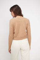 Cardigan Col V Torsade Boxy Zikaria - Beige - 100% Cachemire Oeko-Tex - Femme