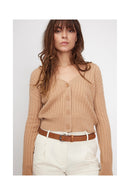 Cardigan V-Neck Twisted Boxy Zikaria - Beige - 100% Cashmere Oeko-Tex - Woman