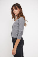 Boxy Zikaria V-Neck Twisted Cardigan - Dark Grey - 100% Cashmere Oeko-Tex - Woman