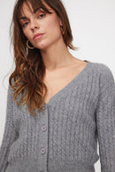 Boxy Zikaria V-Neck Twisted Cardigan - Gris oscuro - 100% Oeko-Tex Cashmere - Mujer