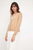 Zika Round Neck Cardigan - Beige - 100% Cashmere Oeko-Tex - Woman