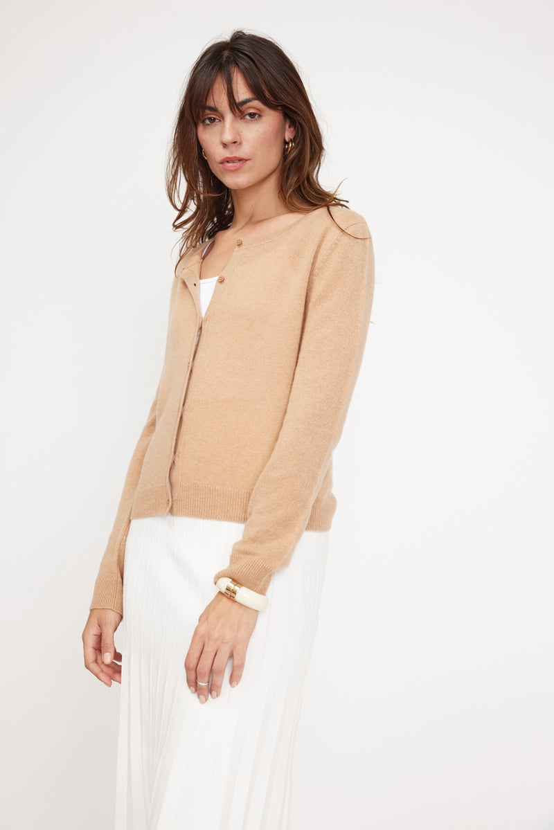 Cardigan Col Rond Zika - Beige - 100% Cachemire Oeko-Tex - Femme