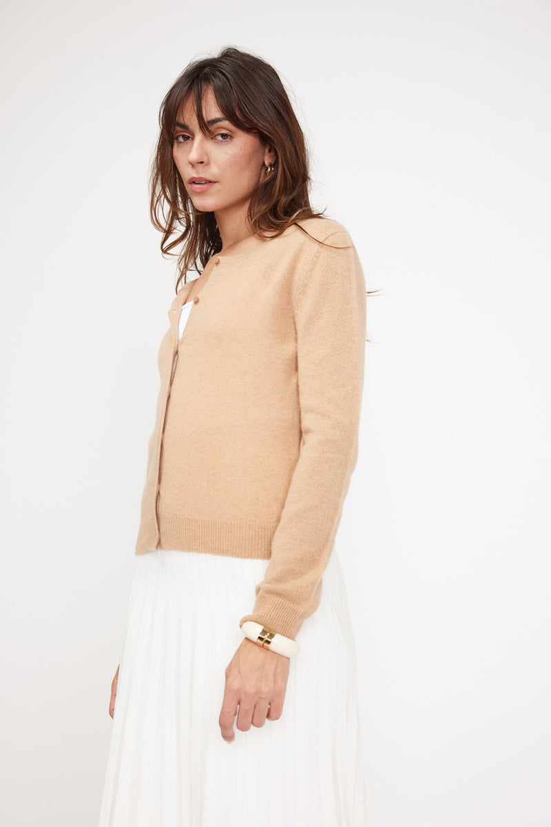 Zika Round Neck Cardigan - Beige - 100% Cashmere Oeko-Tex - Woman