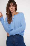 Zika Round Neck Cardigan - Sky Blue - 100% Cashmere Oeko-Tex - Woman