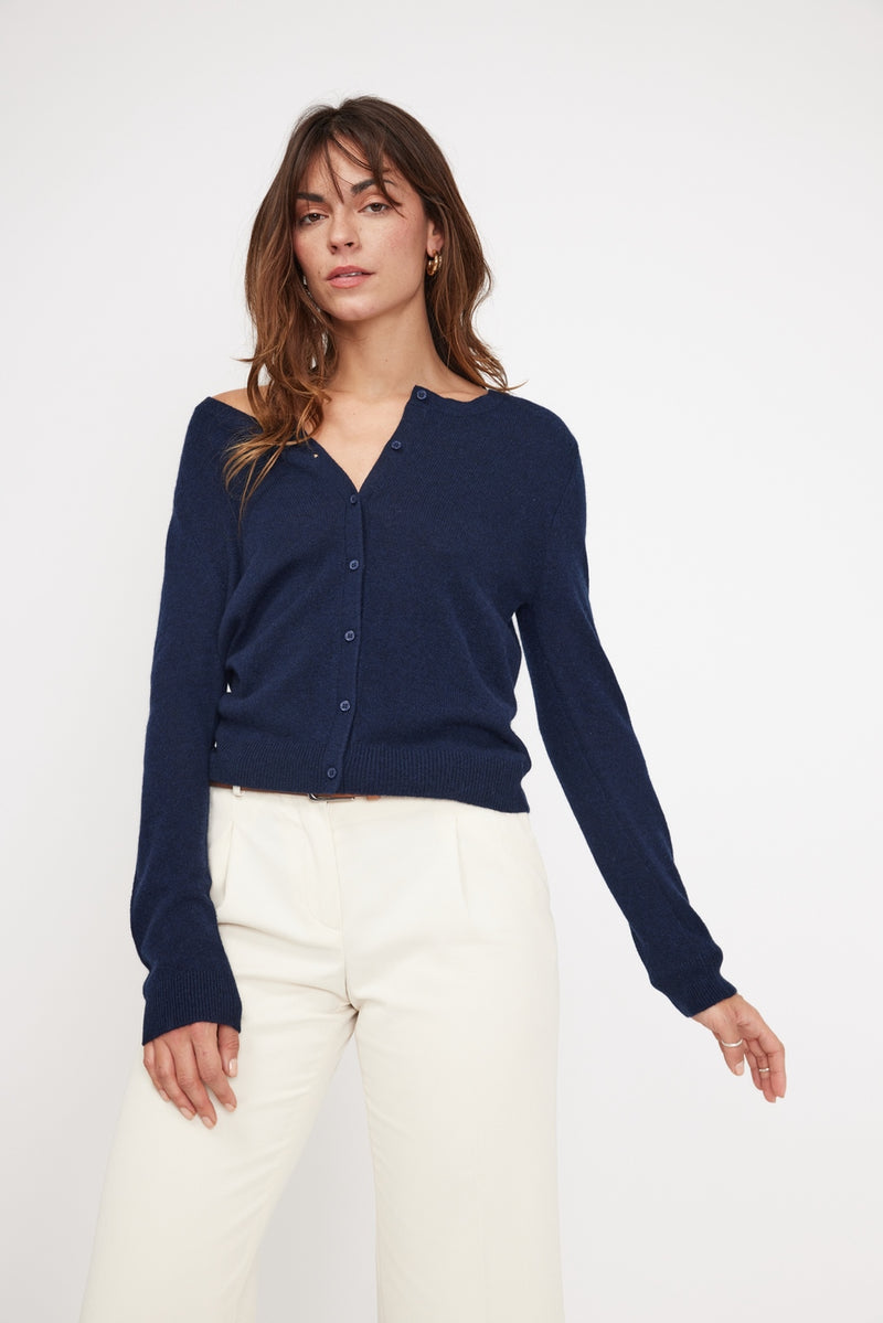 Cardigan Col Rond Zika - Bleu Marine - 100% Cachemire Oeko-Tex - Femme