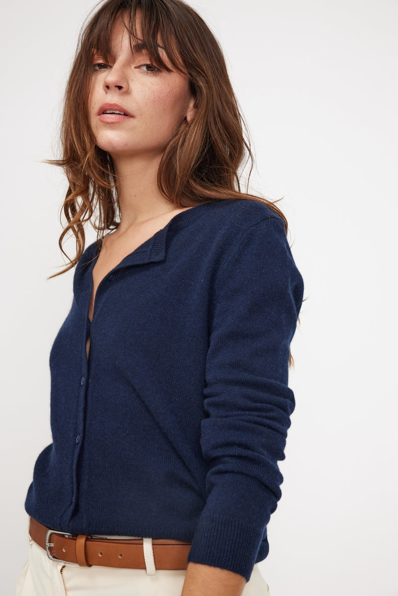 Cardigan Col Rond Zika - Bleu Marine - 100% Cachemire Oeko-Tex - Femme