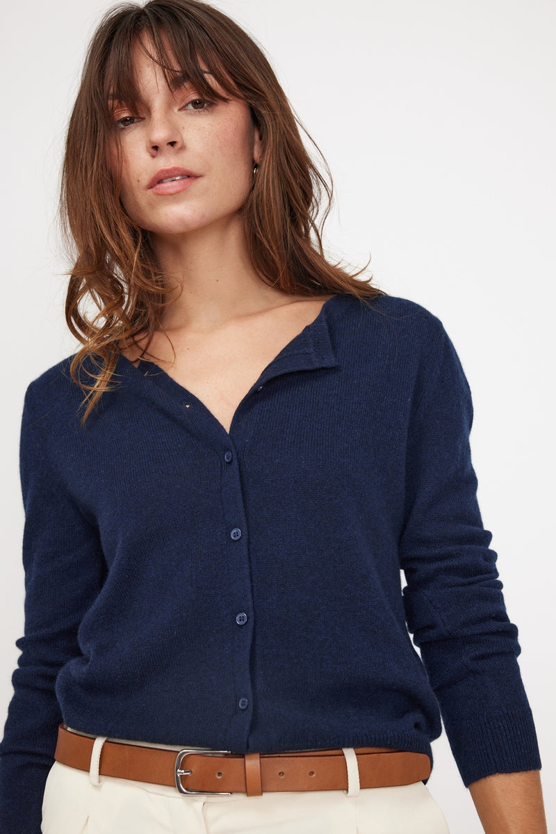 Cardigan Col Rond Zika - Bleu Marine - 100% Cachemire Oeko-Tex - Femme