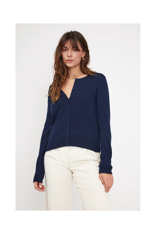 Cardigan Col Rond Zika - Bleu Marine - 100% Cachemire Oeko-Tex - Femme