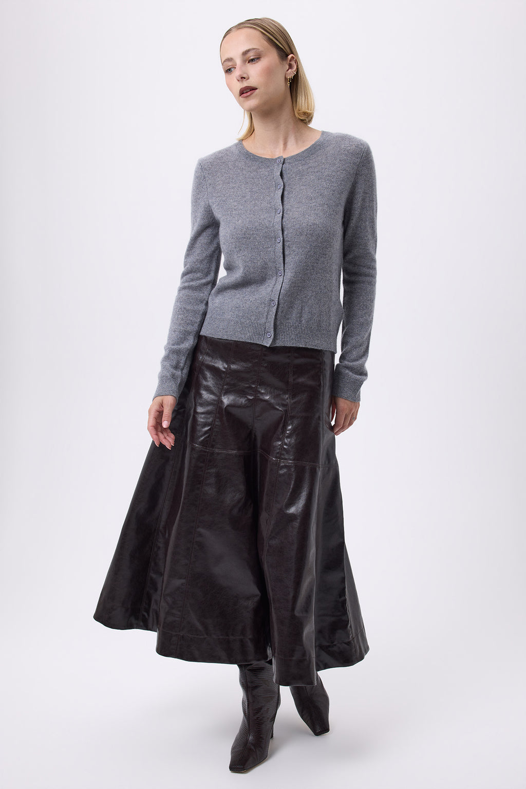 Cardigan Col Rond F Zika - Gris Foncé - Femme