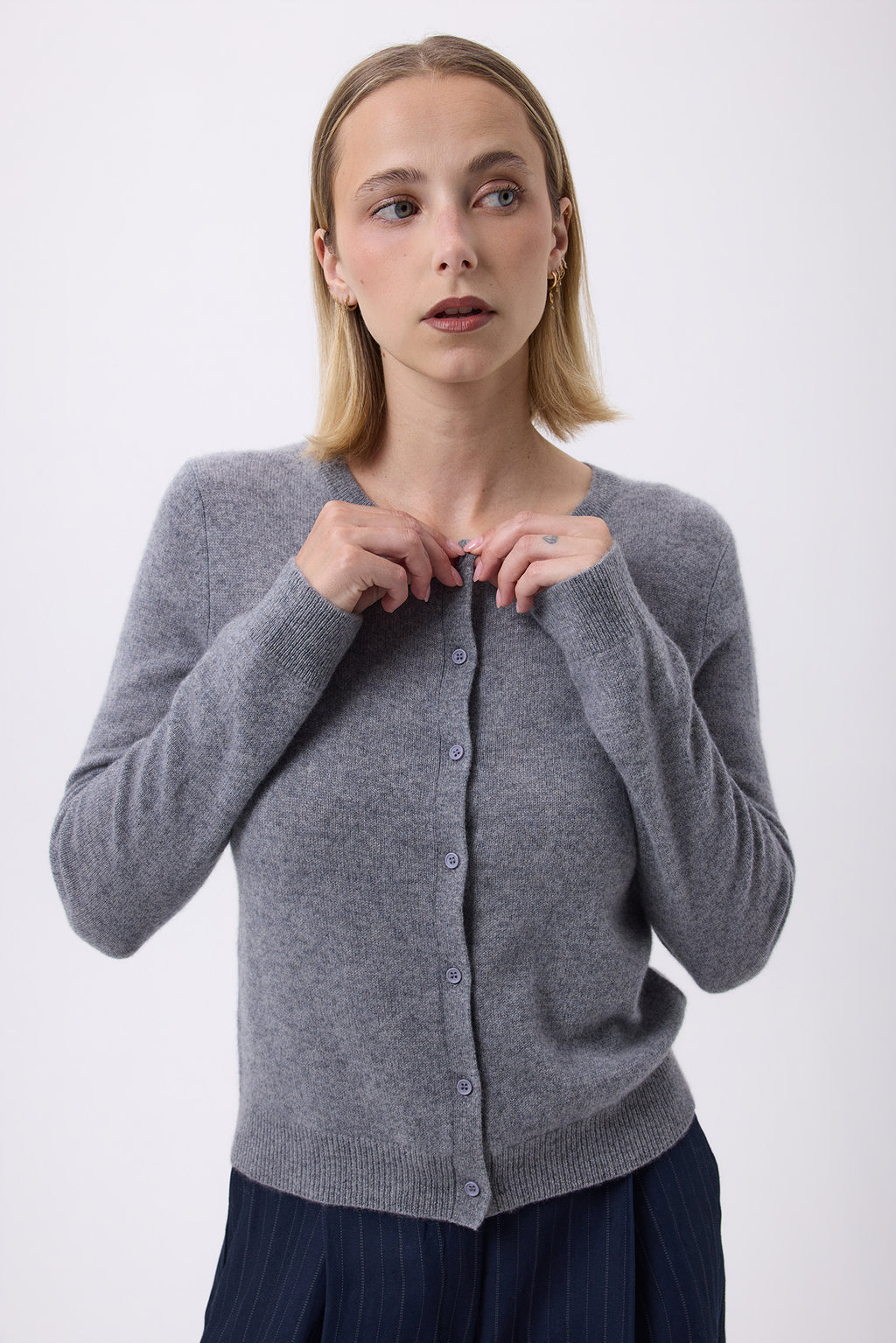 Cardigan Col Rond F Zika - Gris Foncé - Femme