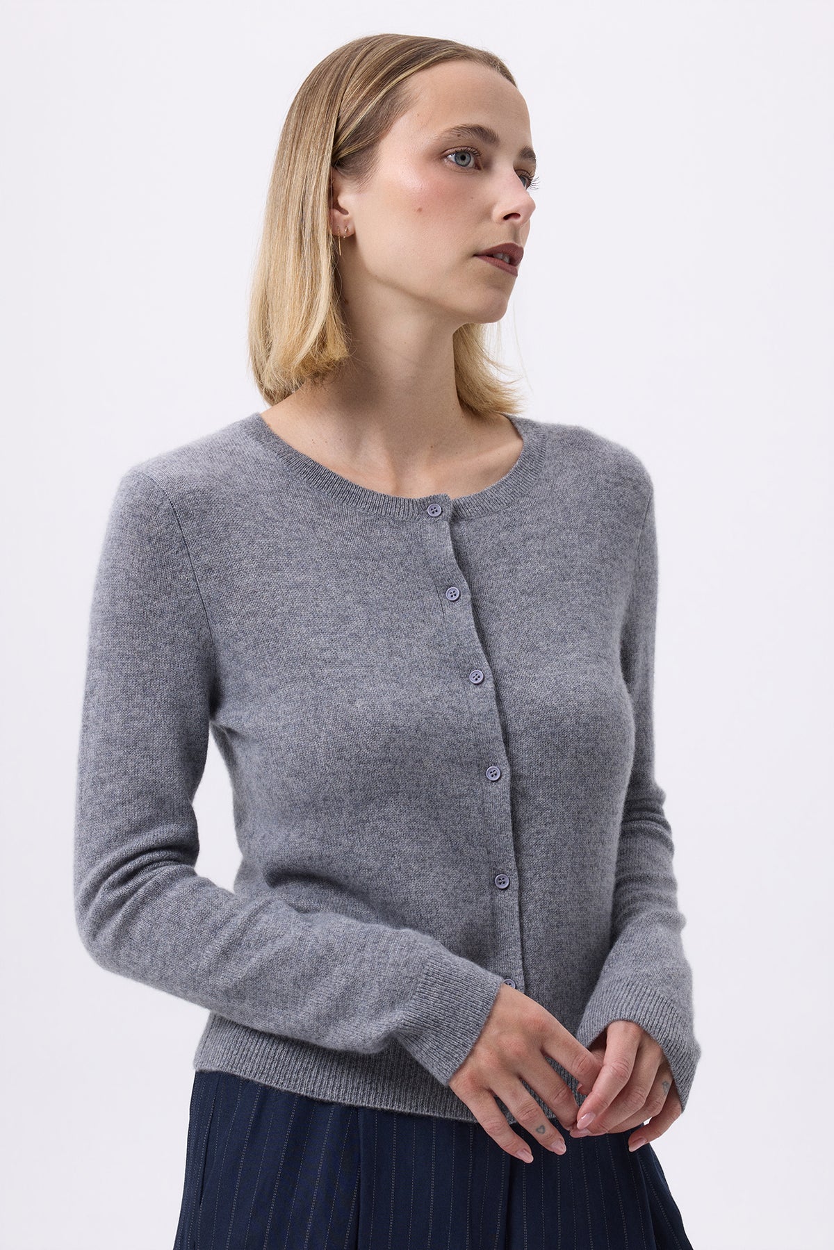 Cardigan Col Rond F Zika - Gris Foncé - Femme