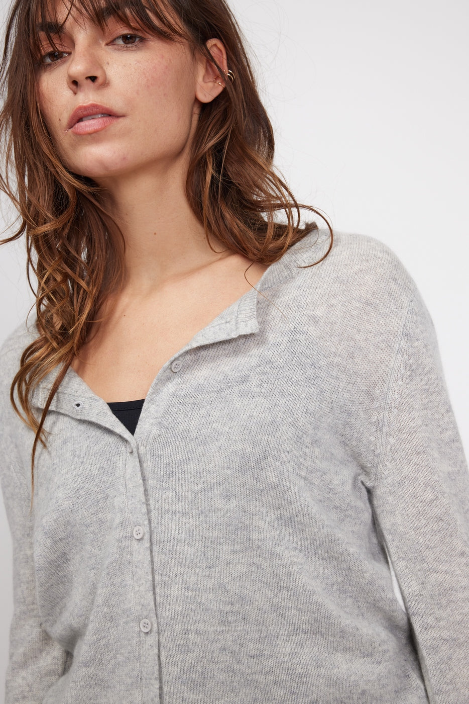 Zika Crew-Neck Cardigan - Light Grey